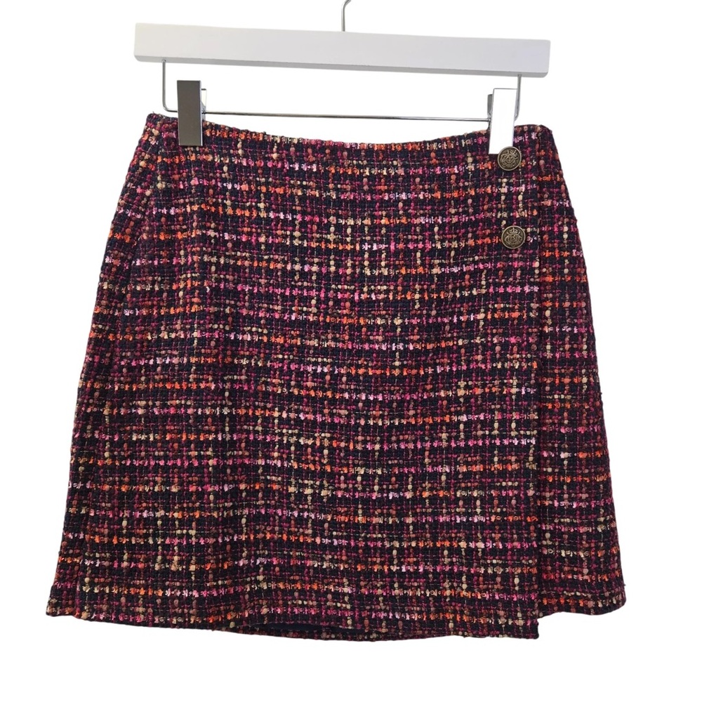 LOFT Tweed Faux-Wrap A-Line Mini Skirt